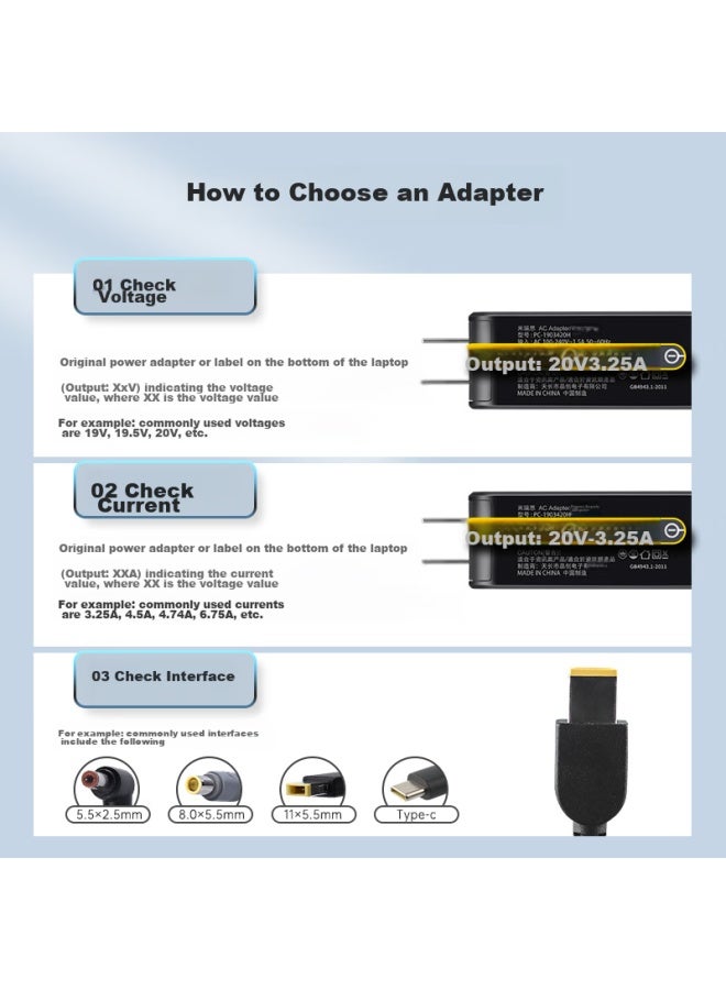 Mryc Lenovo Laptop Charger, 65w Type-c Computer Power Adapter, 20v3.25a, Compatible With Thinkpad X1/x270/e480, Portable Charging Cable - Image 5