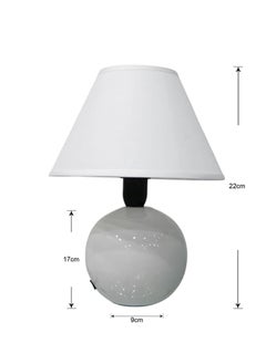 BABAZAM Premium Ceramic Table Lamp Stylish Home Décor with Elegant Illumination with Fabric Shade 22x17x9cm White  - Image 1