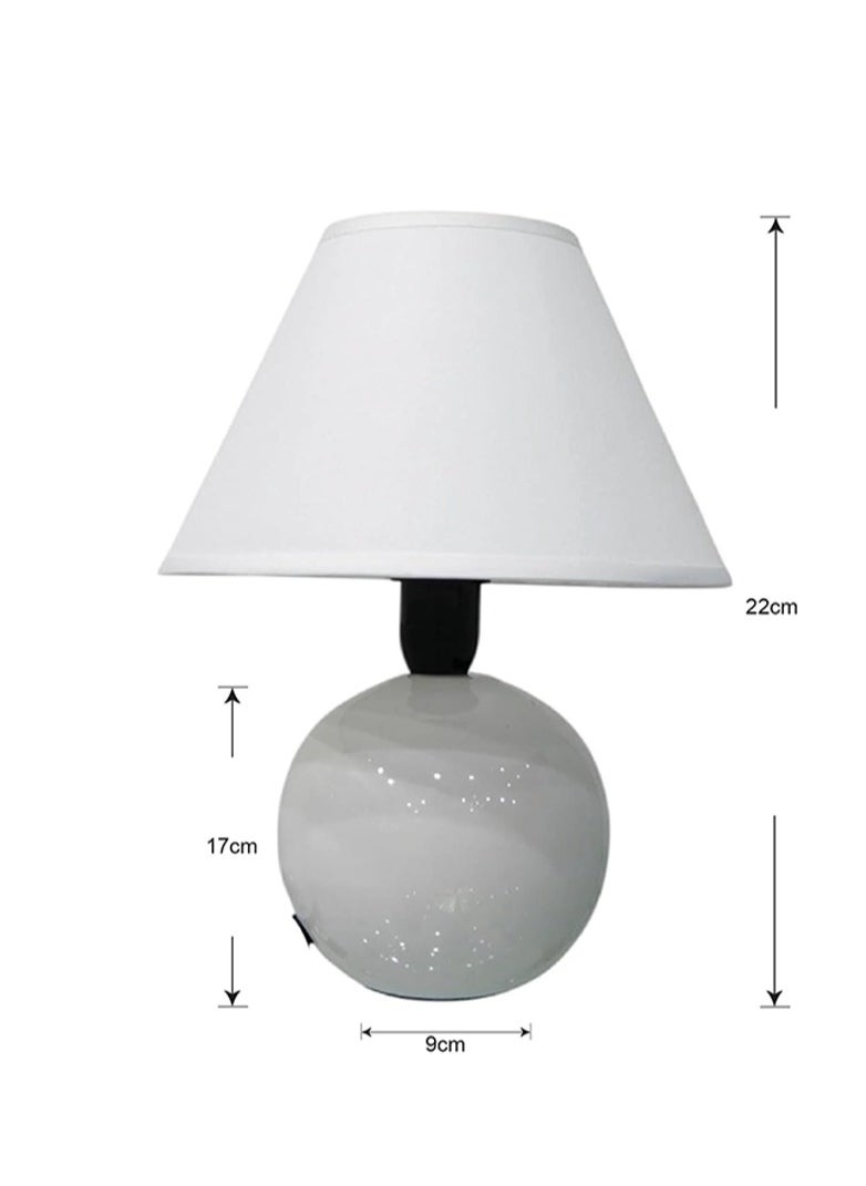 BABAZAM - Premium Ceramic Table Lamp Stylish Home Décor with Elegant Illumination with Fabric Shade 22x17x9cm White - Image 1
