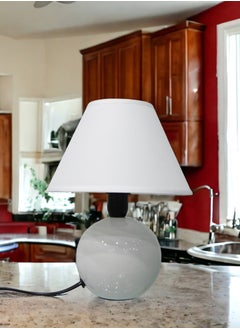 BABAZAM Premium Ceramic Table Lamp Stylish Home Décor with Elegant Illumination with Fabric Shade 22x17x9cm White  - Image 4