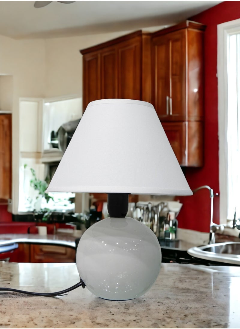 BABAZAM - Premium Ceramic Table Lamp Stylish Home Décor with Elegant Illumination with Fabric Shade 22x17x9cm White - Image 1