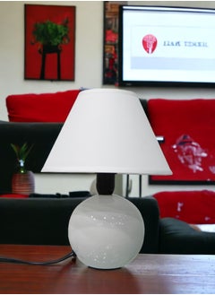 BABAZAM Premium Ceramic Table Lamp Stylish Home Décor with Elegant Illumination with Fabric Shade 22x17x9cm White  - Image 5