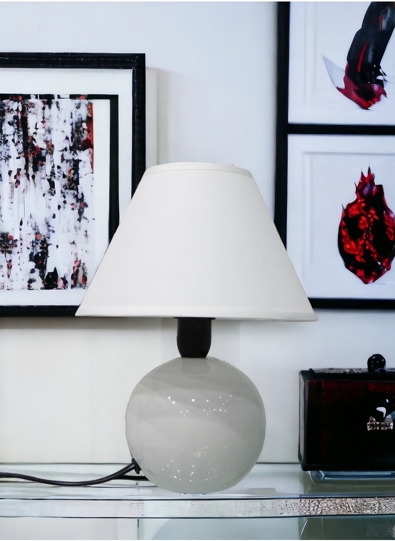 BABAZAM - Premium Ceramic Table Lamp Stylish Home Décor with Elegant Illumination with Fabric Shade 22x17x9cm White - Image 1