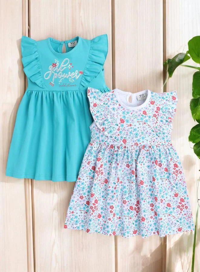victor and jane victor and jane Pack of 2 - Round Neck Ruffle Trim Cotton Dress