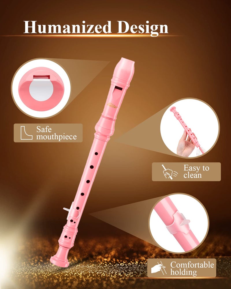 Eastar Soprano Recorder Instrument for Kids Beginners, German Fingering C Key with Cleaning Kit, Thumb Rest, Cotton Bag, Fingering Chart, ERS-21GP, Pink, School-Approved - Image 3