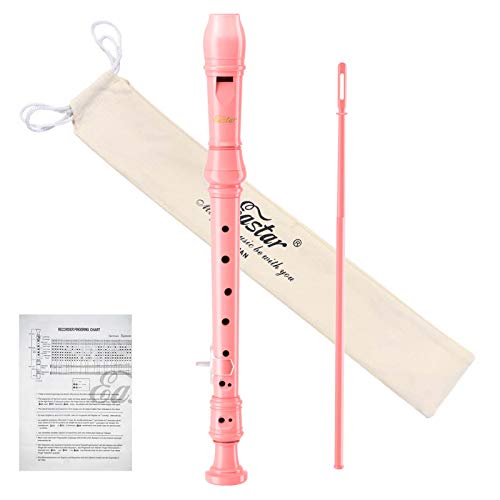 Eastar Soprano Recorder Instrument for Kids Beginners, German Fingering C Key with Cleaning Kit, Thumb Rest, Cotton Bag, Fingering Chart, ERS-21GP, Pink, School-Approved - Image 1