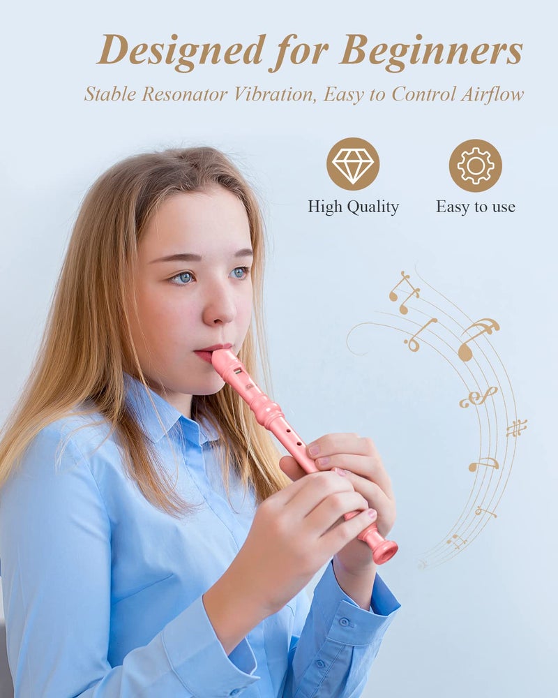 Eastar Soprano Recorder Instrument for Kids Beginners, German Fingering C Key with Cleaning Kit, Thumb Rest, Cotton Bag, Fingering Chart, ERS-21GP, Pink, School-Approved - Image 5