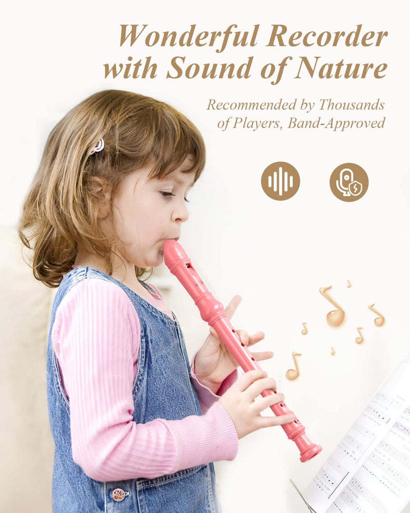 Eastar Soprano Recorder Instrument for Kids Beginners, German Fingering C Key with Cleaning Kit, Thumb Rest, Cotton Bag, Fingering Chart, ERS-21GP, Pink, School-Approved - Image 2