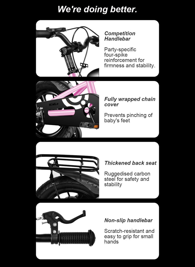 Kidle 12-18 Inch Kids Bike High Carbon Steel Kids' Bike Children's Bicycle For 2-12 Years Old Girls And Boys With Training Wheels With Headlight Adjustable Seat Tail Rear Rack Wear-Resistant Tires Sensitive Brakes Safe and Stable - Image 3