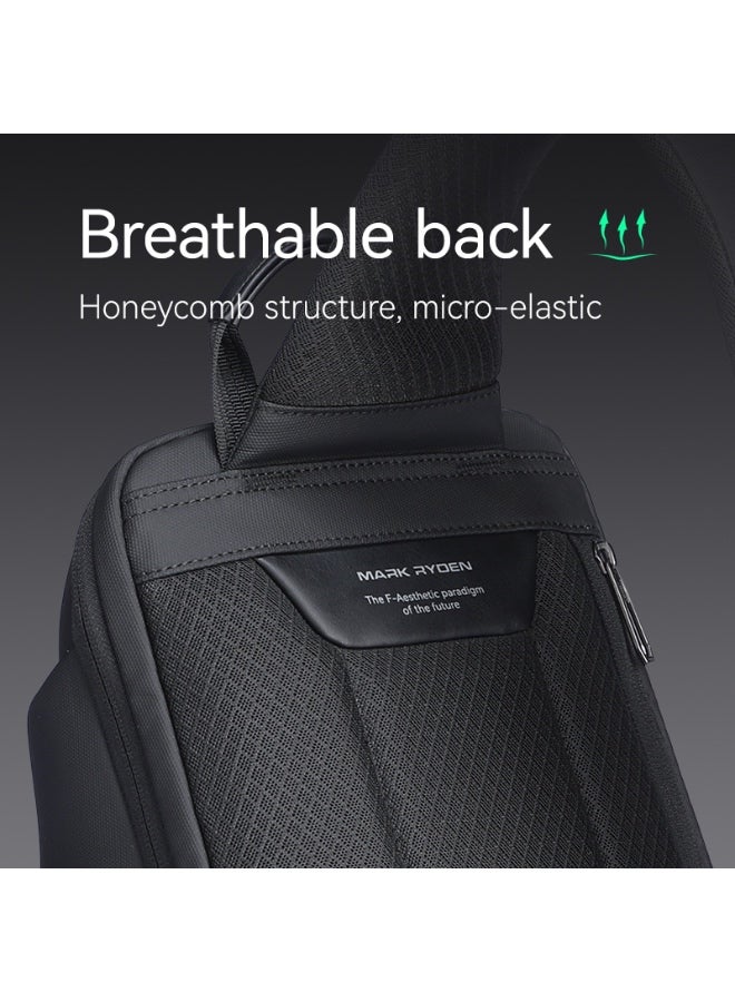 Mark Ryden MR-7730 Black Future Series Crossbody Sling Bag – iPad Compartment, Waterproof Oxford, Breathable Back Panel, Multi-Pocket Design, YKK Zippers, Retractable Key Fob