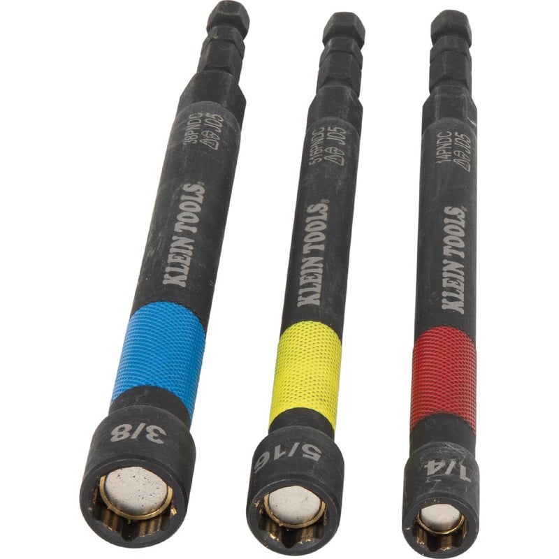Klein Tools 65411PK3 Magnetic Color-Coded Power Nut Setter Set, 1/4-Inch Impact Hex Drive, 5-Inch Shaft, Extended Reach, 3-Piece - Image 3