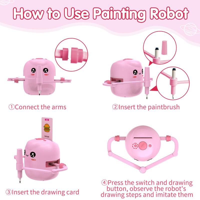 ERYMCS Drawing Robot for Kids, Interactive Educational Drawing Robot with Voice Interaction, Montessori Drawing Learning Toy with 150 Word Cards & 16 Color Pens, Christmas Birthday Present for Kids 5 6 7 8 9 - Image 4
