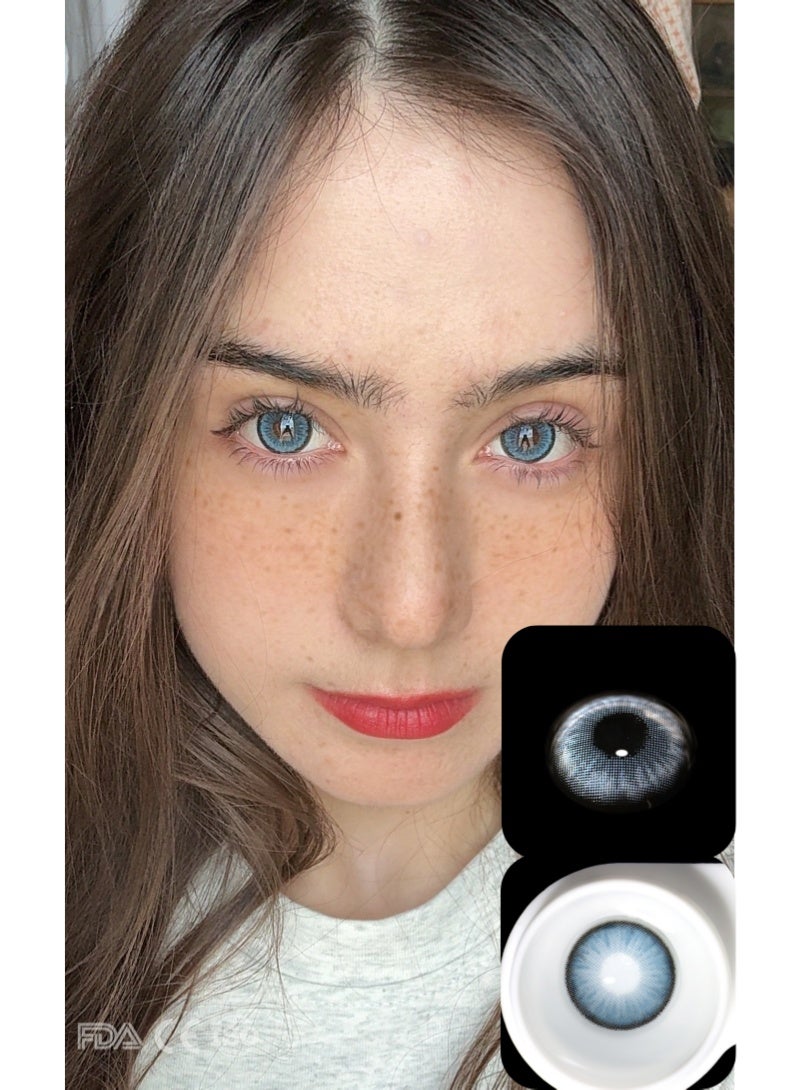 ARUWA Dawn Blue Lenses Yearly Colored Contact Lenses, Unisex Cosmetic Contact Lenses, Natural Fashion Lenses, 40% Water Soft Contacts,Lens Diameter 14.5mm - Image 2