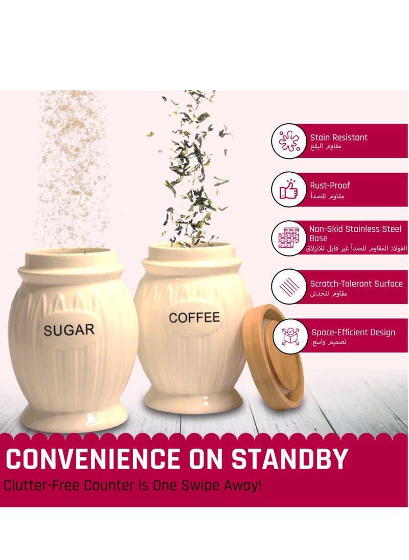 Al-Nokhba - Porcelain Kitchen Canister Set of 7 with Steel Stand, White Ceramic Kitchen Canister Set with Airtight Lids, Durable & Fade-Resistant, Upgrade Your Storage with Sturdy Ceramic jar Containers - Image 1