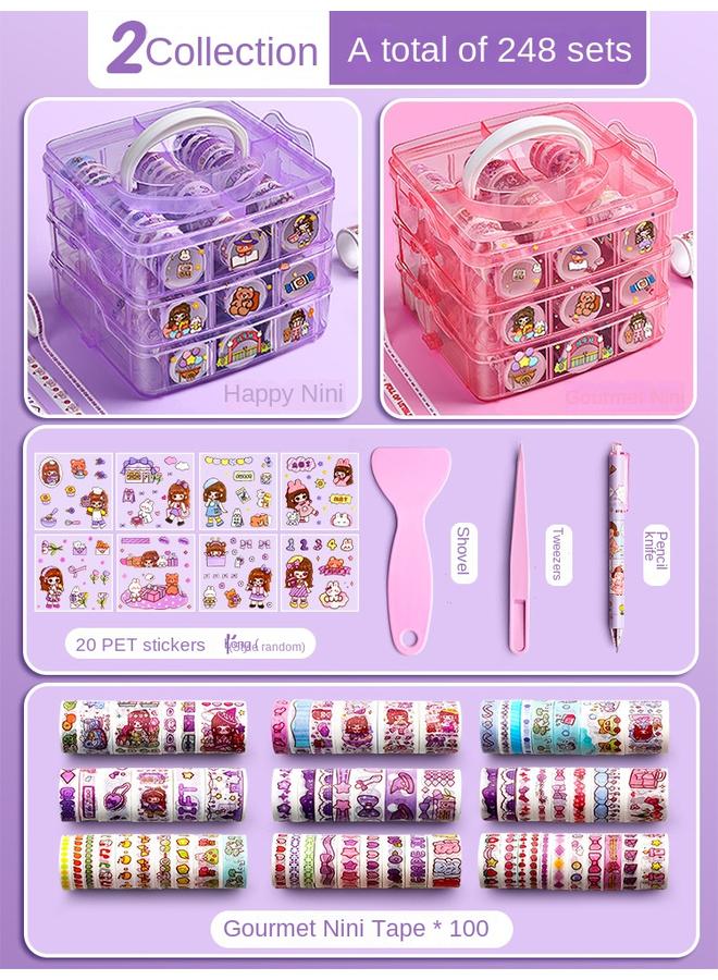 Bluejw 100 Rolls Of Hand Account Stickers And Tape Film Suit Hand Account Books Primary School Students' Hand Account Tools Material And Paper Tape - Image 1