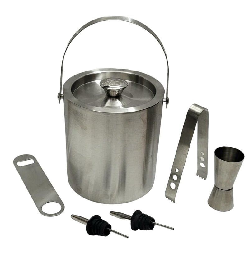 Proniks Stainless Steel Insulated Ice Bucket with Opener and Ice Tong and peg Measure and 15Liter Keeps Ice Cold for 6h Great bar Tools for Home Hotelbar AccessoriesMini barWine in Silver - Image 1