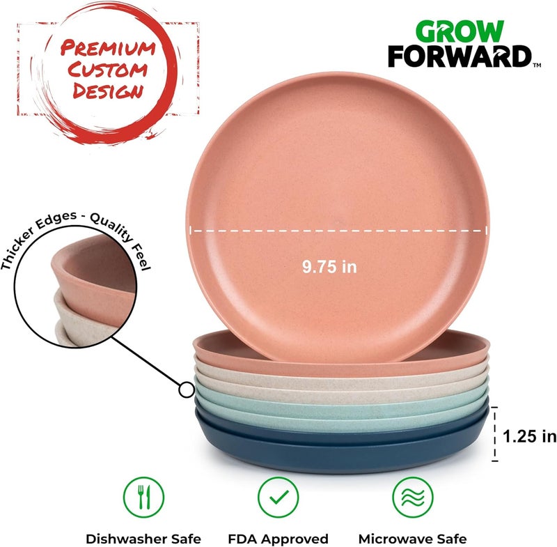Grow Forward Premium Wheat Straw Plates  10 Inch Reusable Hard Plastic Dinner Plates Set of 8  Unbreakable Microwave Safe Plates for Dessert Camping RV Outdoors Patio Kitchen Dishes  Tropical - Image 3