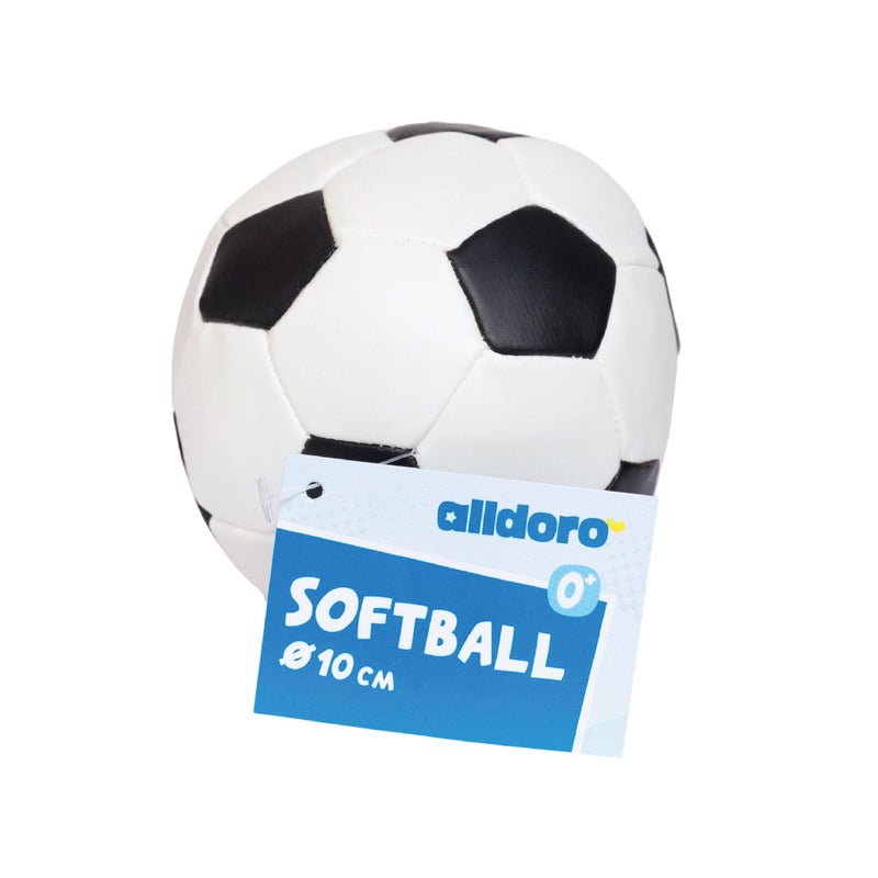 alldoro Mini Softball 10cm Black White Soccer Design | 60g Lightweight | PVC with Polyester Filling | Safe First Ball for Toddlers Age 0+ - Image 1