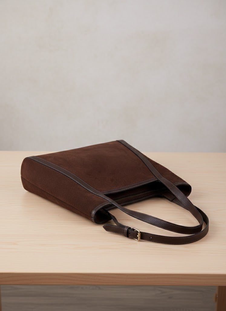 Elegant Suede & Leather Trim Women's Shoulder Tote Bag - Image 2