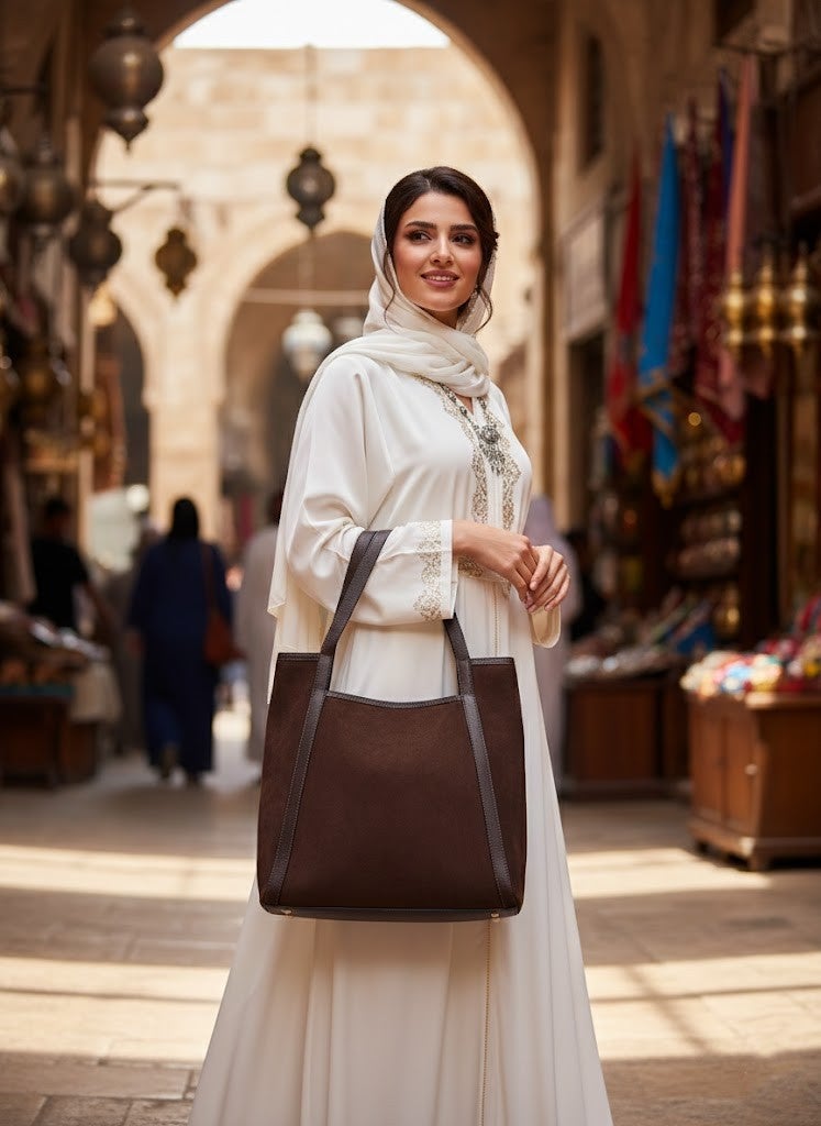 Elegant Suede & Leather Trim Women's Shoulder Tote Bag - Image 3