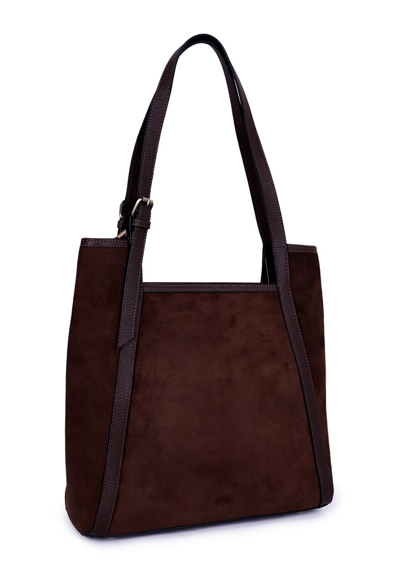Elegant Suede & Leather Trim Women's Shoulder Tote Bag - Image 1