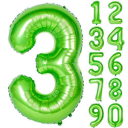 CHANGZHONG 40 Inch Large Green Number 3 Balloon Giant Helium Polyester Film 3th Birthday Girl Boy Self Inflating Digit Three For Anniversary Celebration Baby Shower New Year Engagement Party Decoration - Image 1