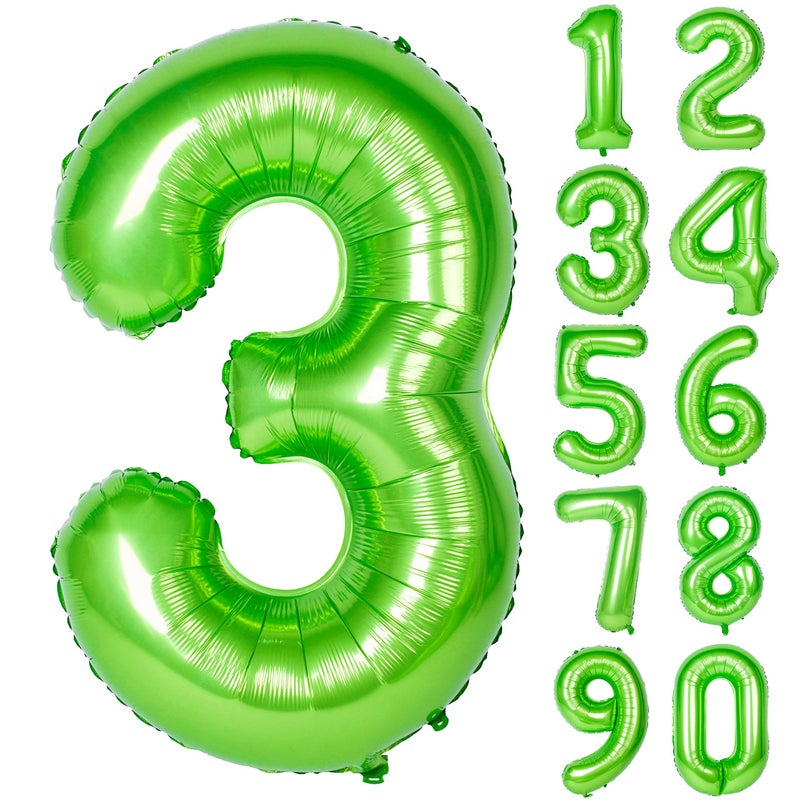 CHANGZHONG 40 Inch Large Green Number 3 Balloon Giant Helium Polyester Film 3th Birthday Girl Boy Self Inflating Digit Three For Anniversary Celebration Baby Shower New Year Engagement Party Decoration - Image 2