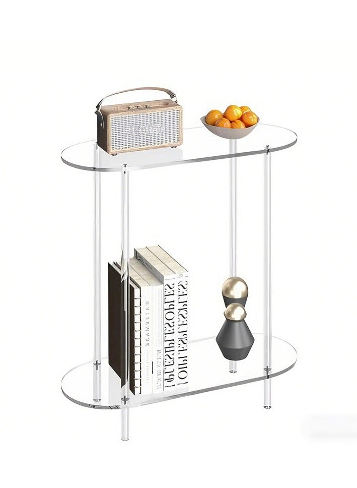 WALALLA Acrylic Console Table, Oval, Small Entryway Table, Clear Entry Table for Sofa, Foyer, Hallway, Living Room, Easy Assembly, 2 Tier, - Image 1