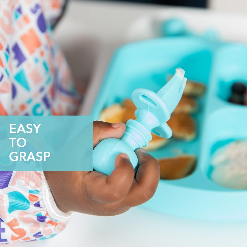 Bumkins Baby Utensils Set, Chewtensils Silicone Spoons for Dipping, Self-Feeding, Baby Led Weaning, Trainer Learning First Stage Eating, Soft Practice Fork and Spoon, Babies 6 Months, Blue - Image 4