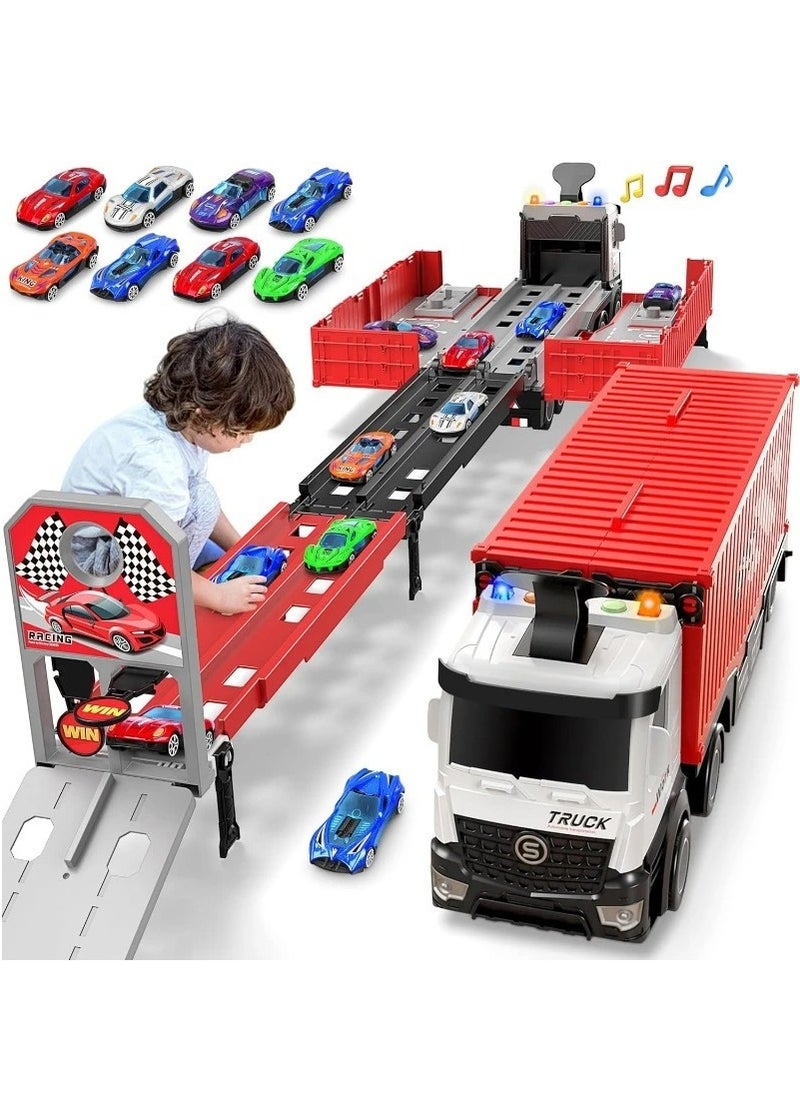 LIMOS Kids Race Track Carrier Truck Toy – Foldable 3-Level Car Track Playset with 8–15 Die-Cast Cars, Transport Truck Toy for Toddlers Ages 3-6+, Educational Gift for Boys & Girls, No Batteries Needed  - Image 1