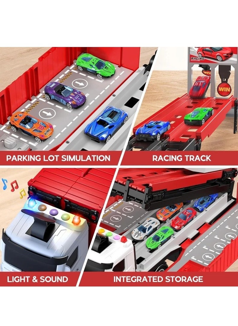 LIMOS Kids Race Track Carrier Truck Toy – Foldable 3-Level Car Track Playset with 8–15 Die-Cast Cars, Transport Truck Toy for Toddlers Ages 3-6+, Educational Gift for Boys & Girls, No Batteries Needed  - Image 5