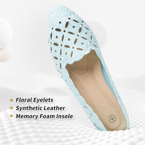 BABUDOG Womens Flats,Black and White Dress Flats with Flower Eyelets,Breathable Ballet Flats(Light Green.US9) - Image 4