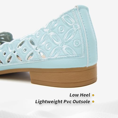 BABUDOG Womens Flats,Black and White Dress Flats with Flower Eyelets,Breathable Ballet Flats(Light Green.US9) - Image 5