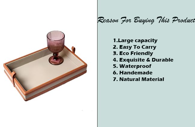 AKWAY Faux Leather Serving Tray for Dining Table, Decoration, Parties, Storage, Utensils, Home décor Paper Tray and Folders Holder for Desk Organizer Accessories (Cream) - Image 4