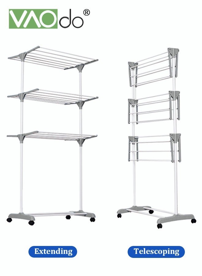 VAOdo 4-Tier Drying Rack with Wheels, Foldable Laundry Dryer Hanger, Movable Steel Clothes Drying Rack,Extensible Clothes Drying Stand for Indoor Outdoor Use  ﻿  - Image 5