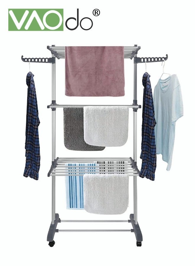 VAOdo 4-Tier Drying Rack with Wheels, Foldable Laundry Dryer Hanger, Movable Steel Clothes Drying Rack,Extensible Clothes Drying Stand for Indoor Outdoor Use  ﻿  - Image 2