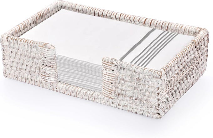 NAPKIN HOLDERRATTAN NAPKIN HOLDER TABLEWICKER GUEST TOWEL HOLDER FOR HAND TOWEL NAPKINRECTANGLE NAPKIN BASKET FOR BATHROOM TOILET KITCHEN DINING TABLE COUNTERWHITEWASH