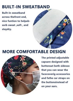 Realfrog Pack of 3 Surgical Caps for Female and Male, Cotton Nursing Cap, Working Cap,Adjustable Cotton Working Hats,Sweatband Cotton Ponytail Holder, Long Hair Head Covers Hair Caps,Nurse hat with buttons  - Image 4