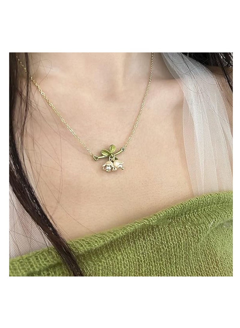 SOLARAE Lily Jewelry, White Flower Necklaces for Women, Lily Flower Dangle Earrings Lily Bracelet Lily Gold Prom Jewelry Sets for Women Bride Wedding Girls, Made of High Quality Alloy (3Pcs) - Image 4