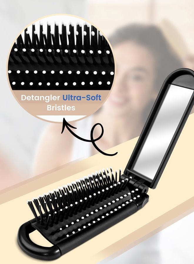MoHern 6 PCS Folding Travel Hairbrush Set with Compact Mirror for Women - Mini Pocket Brush with Mirror for Purse and Girls - Image 5