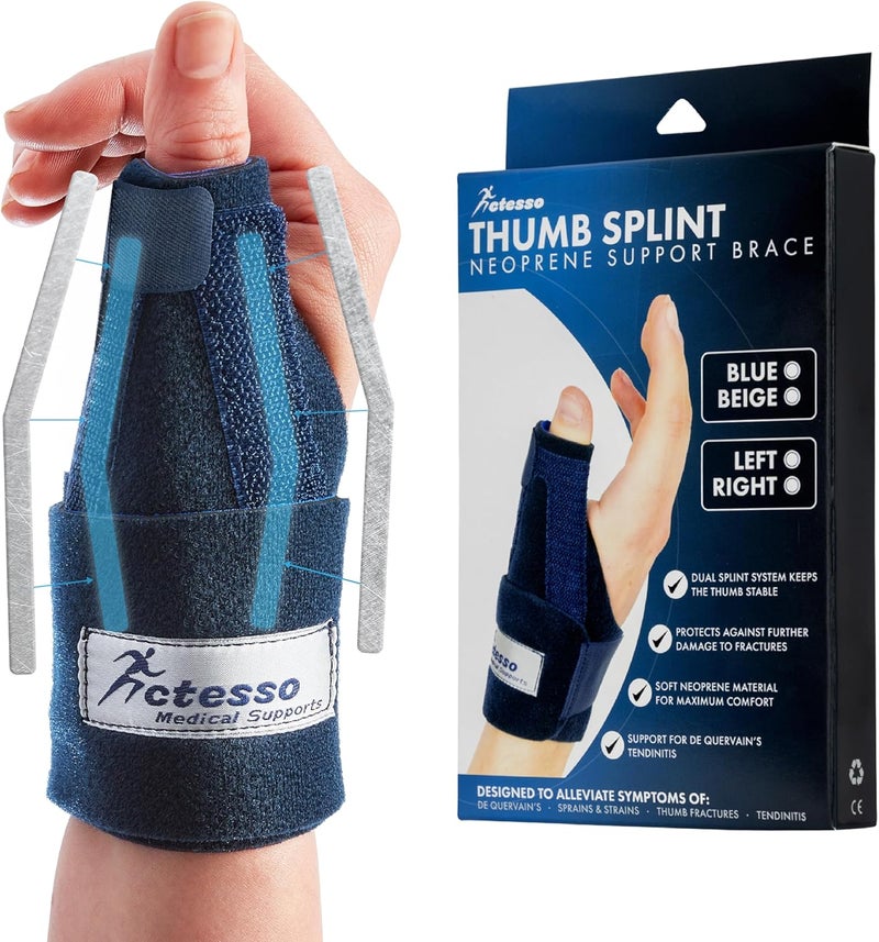 Actesso Neoprene Thumb Splint Brace Support Relief from Injury Wrist Tendonitis De Quervains Arthritis Trigger Thumb Sprains Left or Right Spica Blue One Size Right Hand - Image 1