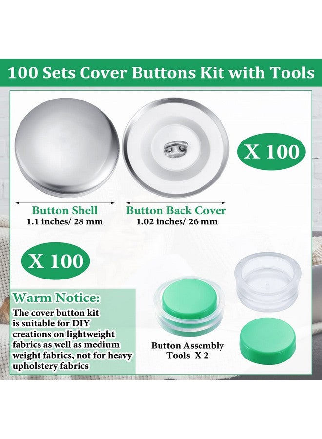 Raiten 100 Sets Cover Buttons Kit with Tools Size Buttons to Cover Self Cover Buttons with Wire Backs DIY Fabric Cloth Cover Buttons (Size 45/1.1 Inch) - Image 2