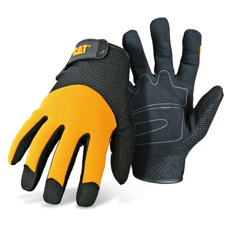 Cat® CAT012215L Spandex Back Gloves – Yellow/Black, Large, Padded Synthetic Leather Palm Gloves with Mesh Upper Back - Image 3