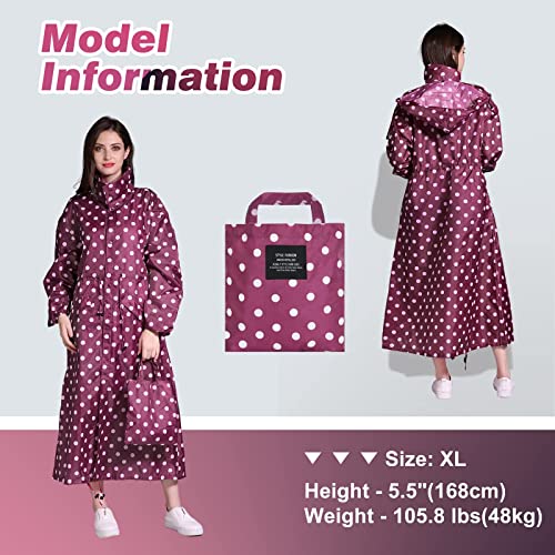 LAMA Womens Long Raincoats Rain Jacket Waterproof Packable Outdoor Hooded Windbreaker Lightweight Adjustable Waist for Outdoors(Red Point, XL) - Image 4