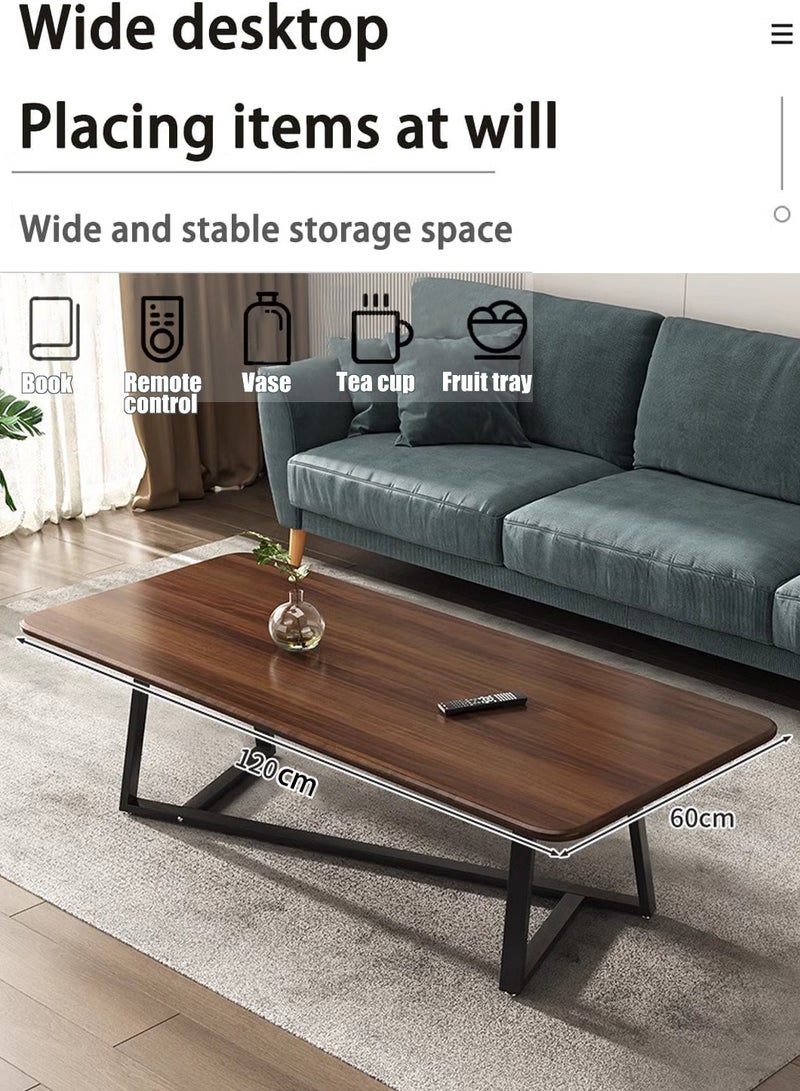 VUCATIN Coffee Table Desk Light Luxury Creative Tea Table Rectangular Tea Table Steel Frame Legs Stylish Large Desktop Coffee Table Stable Load-bearing (Walnut) - Image 4