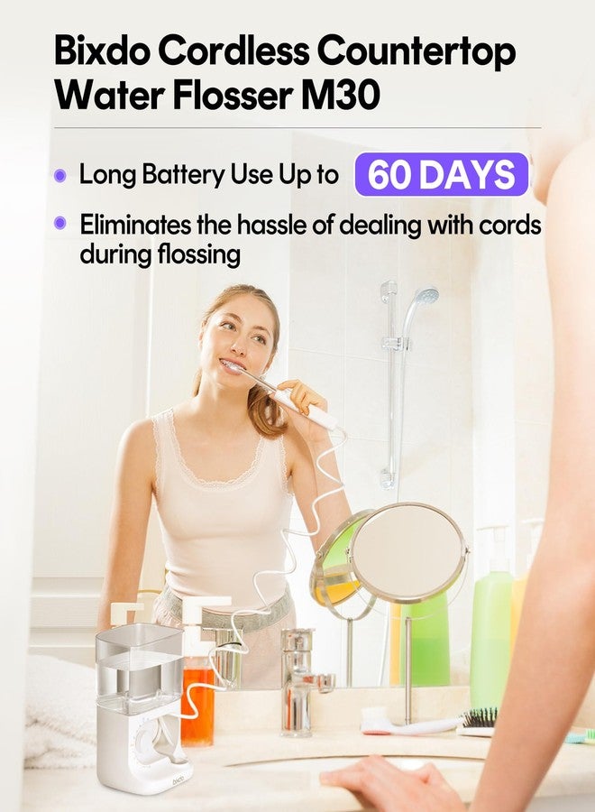 bixdo Water Flosser - Cordless Compact Countertop Water Flosser, 22OZ Reservior with 10 Pressure Settings for Adults and Kids, Home Travel Use, Oral Dental Irrigator for Teeth Gum Braces Cleaning - Image 2