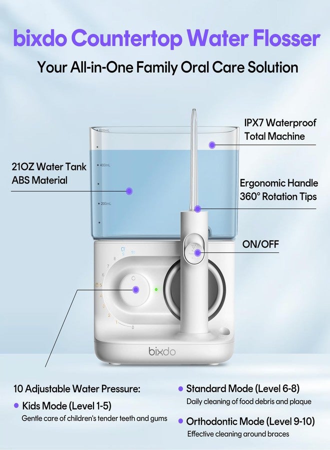 bixdo Water Flosser - Cordless Compact Countertop Water Flosser, 22OZ Reservior with 10 Pressure Settings for Adults and Kids, Home Travel Use, Oral Dental Irrigator for Teeth Gum Braces Cleaning - Image 4