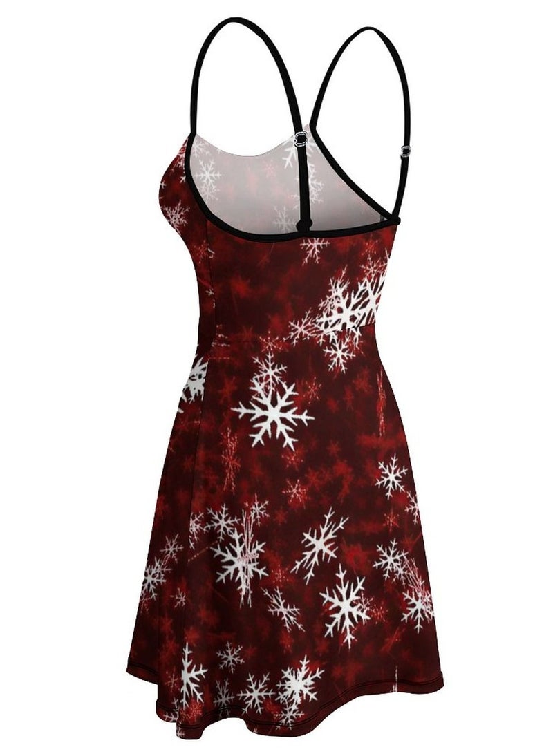 Womens Fashion Summer Printed Snowflake Sling Casual Short High Waist Dress  - Image 5