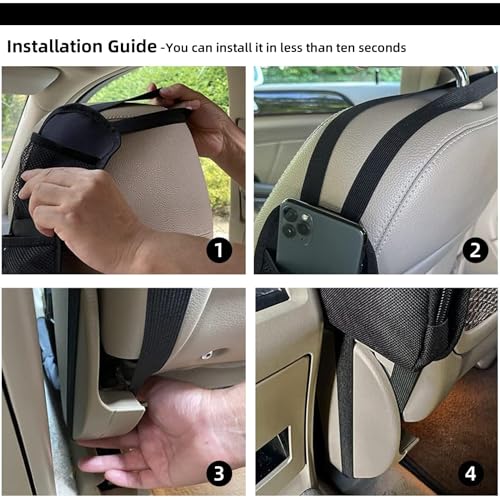DETACHI Car Seat Side Organizer, Pack 1 Auto Seat Storage Hanging Bag, Multi-Pocket Storage Bag, Phones, Drink, Stuff Holder with Mesh Pocket for Cars, SUV & Truck(Black, 42X14X4CM) - Image 3