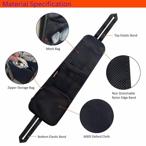 DETACHI Car Seat Side Organizer, Pack 1 Auto Seat Storage Hanging Bag, Multi-Pocket Storage Bag, Phones, Drink, Stuff Holder with Mesh Pocket for Cars, SUV & Truck(Black, 42X14X4CM) - Image 4